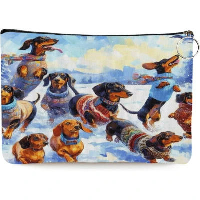 Afbeelding van Teckel etui toilettas make up tas linnen wit hond 25x17cm vintage teckels