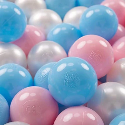 Afbeelding van KiddyMoon 100 ∅ 7cm kinderballen speelballen voor ballenbad baby plastic ballen made in eu, blauw/poederkleurig roze/parelmoer