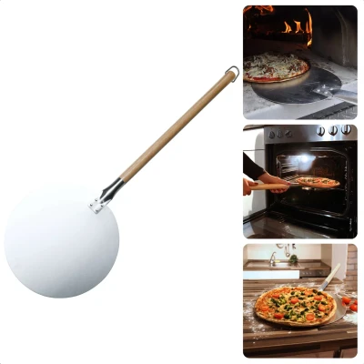 Afbeelding van Cheqo® XL Pizzaschep Pizzaspatel Ø30.5 x 87cm RVS Met Afneembaar Handvat Makkelijk Schoon te Maken Voor Oven &amp; BBQ Barbecue Schep