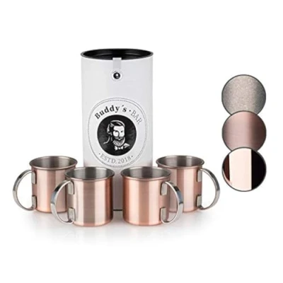 Afbeelding van Buddy&#039;s Bar Moscow Mule beker, 450 ml, hoogwaardige roestvrijstalen geschikt voor levensmiddelen, cocktailbeker inclusief geschenkdoos, antiek koper, set van 4