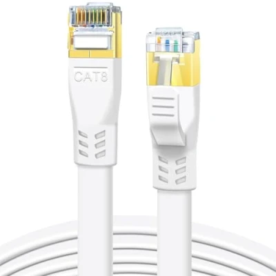 Afbeelding van CAT 8 Ethernet Kabel, 30m Hoge Snelheid (40Gbps 2000MHz) Flexibele Platte CAT8 Patchkabel, Gigabit Internet Netwerkkabel LAN kabel met vergulde RJ45 connector voor Router, PC, TV (30M, wit)