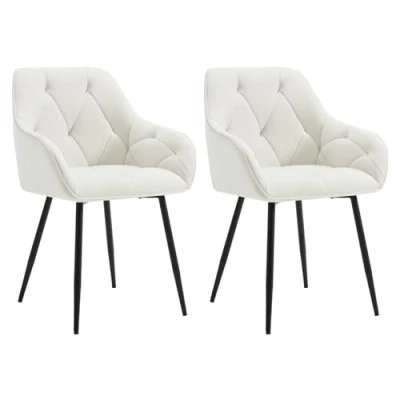 Afbeelding van WOLTU Set van 2 eetkamerstoelen, keukenstoel, eetkamerstoel, woonkamer, ergonomische stoel, armleunstoel, gestoffeerde zitting fluweel, metalen poten, crème, EZS02cm