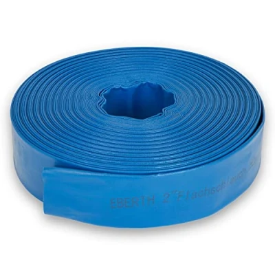 Afbeelding van EBERTH Platte tuinslang voor pompen in 50 m lengte, 52 mm diameter, flexibel, duurzaam pvc, industriële slang, waterslang irrigatie, blauw