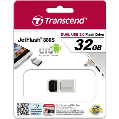 Afbeelding van Transcend JetFlash 880 OTG 32GB USB 3.0 (3.1 Gen 1) Type A aansluiting Zwart, Zilver flash drive