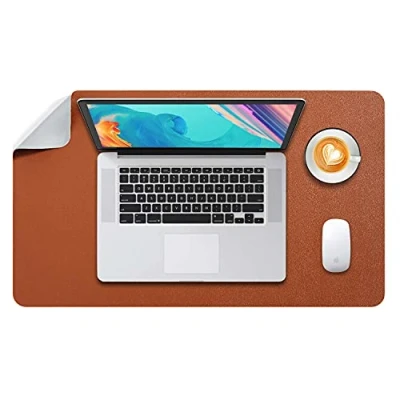 Afbeelding van DOBAOJIA Bureaulegger, Bureau Pad, Blotter, Schrijven Muis en Toetsenbord Uitgebreide Mat, Onderlegger XL, Dual Side Gebruik PU Leer 60 x 35cm (Bruin/Grijs)