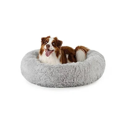 Afbeelding van lionto Donutbed voor honden en katten, pluizig rond hondenbed kleine grote huisdieren, (3XL) 100 cm Ø, zacht kattenbed van knuffelpluche, hondenkussen met extra dikke vulling, lichtgrijs