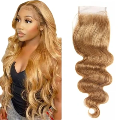 Afbeelding van Tuheerst Body Wave Closure Human Hair Lace Frontal 4x4 Real #27 Blond 100% Unprocessed Virgin 20 Inches for Woman