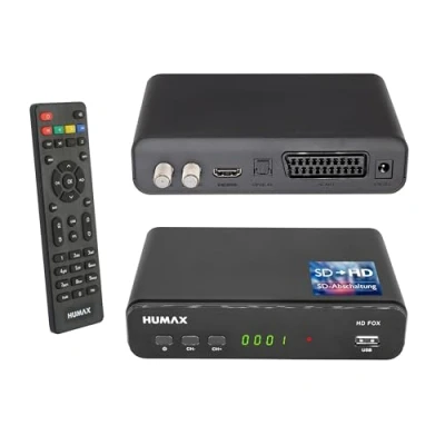 Afbeelding van Humax digitale HD Fox satellietontvanger, 1080p HDTV, satellietontvanger met 12V voeding, camping, vooraf geïnstalleerd, HDMI, SCART, DVB S/S2, PVR Ready