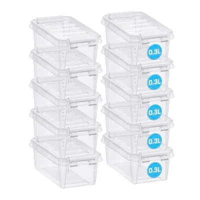 Afbeelding van SmartStore 10x Plastic Opbergdoos met Deksel 0,3L (15x9x6cm) Kunststof opbergladen dekselVoedselveilig materiaalKeuken &amp; OrganisatieBPA vrijDuurzame container voor thuis en kantoor10 jaar
