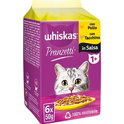 Afbeelding van Whiskas Lunch van wit vlees 1+ volwassenen, natvoer voor katten, 12 verpakkingen met elk 6 zakjes x 50 g (72 in totaal)