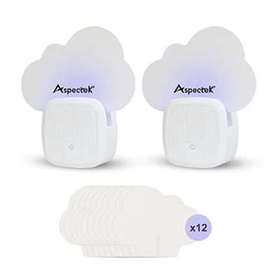 Afbeelding van Aspectek Vliegenval, zelfklevend, voor binnen, plug in blauw licht, geurloos, geruisloos, zonder chemicaliën, 12 verpakkingen kleefpads, wit (2 stuks)