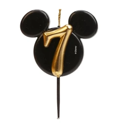 Afbeelding van dekora Mickey Mouse Verjaardagskaars Disney Kaarsen Geurloze Paraffine Was Verjaardagsdecoratie met Zwarte en Gouden Oren Grootte 8,5 cm Nummer 7