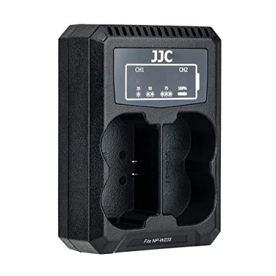 Afbeelding van JJC USB Dual Acculader voor Fujifilm X S20, H2, H2S, T5, T4, GFX 50SII, 100S, GFX100 II Mirrorless Camera past Fuji NP W235 Lithium Ion batterij