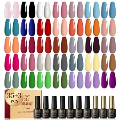 Afbeelding van ROSALIND semi permanente nagellak, 38 stuks, 35 kleuren + 1 base coat glanzende top coat, matte set gelnagellak, roze, zwart, wit, uv, led, gelnagellak.