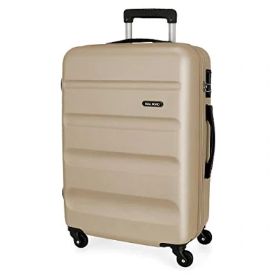 Afbeelding van Roll Road Flex hardcase koffer van ABS, een materiaal, zijdelingse combinatiesluiting, 4 dubbele wielen, handbagage, praktische binnenruimte met één vak, Champagne, Tailla unica, Grote