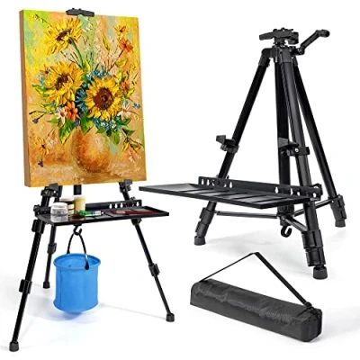 Afbeelding van Kunstezelstandaard voor schilderen, verstelbaar 51 155 cm, vouwstatief display ezel, kunstenaarsstandaard ezel met tas/vat, tafelblad en vloerschildering, display, tekenkunst, schets (zwart)