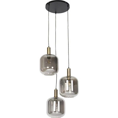Afbeelding van QAZQA Design hanglamp zwart met goud smoke glas 3 lichts Zuzanna