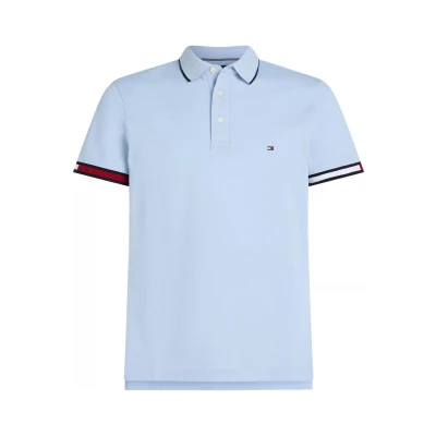 Afbeelding van Tommy Hilfiger FLAG CUFF Poloshirt, Heren, Maat: Small, Breezy blue