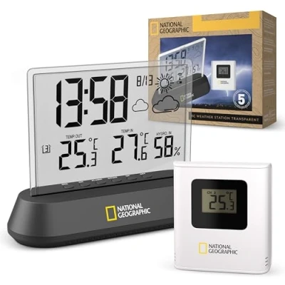 Afbeelding van National Geographic Weerstation Transparant Incl. Wekkerfunctie Draadloos