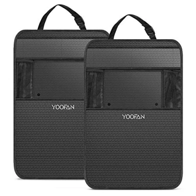 Afbeelding van YOOFAN 2 stuks autorugleuningbeschermers, grote zakken en iPad /tabletvak, auto achterbank organizer, waterdichte autostoel rugbescherming, kick matbescherming in universele pasvorm