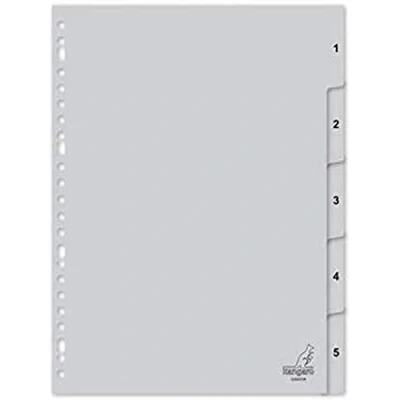 Afbeelding van Kangaro tabbladen A4 PP 120 micron grijs 23 gaats 5 delig cijfers G405CM