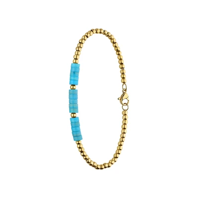 Afbeelding van Lucardi Dames Stalen goldplated Armband met turquoise Staal Goudkleurig 20 cm