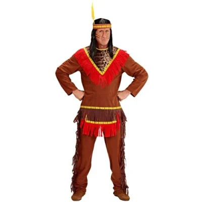 Afbeelding van Widmann Indiaan Kostuum Man Netzalcoatl Bruin Medium Carnavalskleding Verkleedkleding