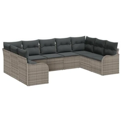 Afbeelding van vidaXL 9 delige Tuin Sofa Set met Kussens Grijs Poly Riet