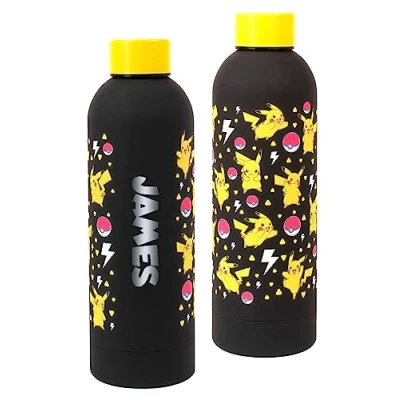 Afbeelding van Pokemon Gepersonaliseerde Pikachu waterfles voor kinderen roestvrij stalen school zwart/geel