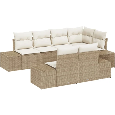 Afbeelding van vidaXL 7 delige tuinset met kussens beige poly rattan