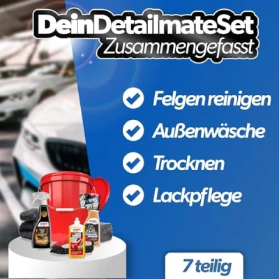 Afbeelding van Autowasset SONAX: autoshampoo, Felgenbeast velgenreiniger, Brilliant Shine Detailer Detailmate: Droogdoek, washandschoen, wasemmer met deksel Autoreinigingsset voor buiten