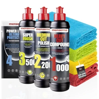 Afbeelding van detailmate Menzerna Polijstset voor de auto, Heavy Cut Compound 1000 autopolish + Medium 2200 Super Finish 3500 Ceramic Spray Sealant 100 ml microvezeldoek 40 x cm