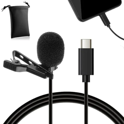Afbeelding van MOJOGEAR Speldmicrofoon met USB C aansluiting 3 meter kabel Dasspeld microfoon voor Android Smartphones / iPhone 15 Tablets Zwart