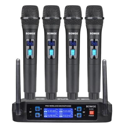 Afbeelding van BOMGE Draadloos microfoonsysteem, Pro 4 kanaals draadloze microfoonset met vier handmicrofoons, vaste frequentie, lange afstand 60 m, ideaal voor kerk, karaoke, evenementen