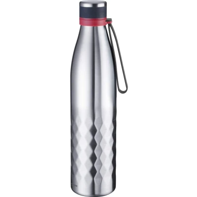 Afbeelding van Isoleer /thermodrinkfles, houdt 8 uur warm/koud, koolzuurbestendig, 1000 ml, roestvrij staal/siliconen/kunststof, BPA vrij, Viva, zilver/rood, 5284226S
