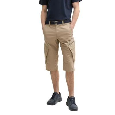 Afbeelding van TOM Tailor MAX Overknee MIT GÜRTEL Shorts, Heren, Maat: 34, Beige mesh print