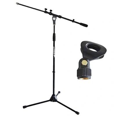 Afbeelding van keepdrum MS106BK microfoonstandaard microfoonstatief met galg en metalen sokkel + universele microfoonklem