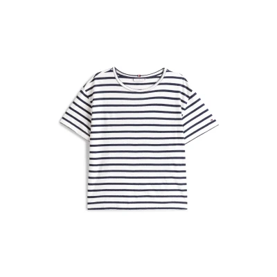 Afbeelding van Tommy Hilfiger Modern Tshirt print, Dames, Maat: XS, Breton dark night navy stp