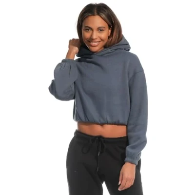 Afbeelding van Light &amp; Shade LSLSWT021 Dames Cropped Hooded Top, Dusty Blue, Medium