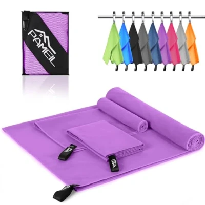 Afbeelding van Pameil microvezel handdoek, set van 3 (160 x 80 cm grote badhanddoek + 2 stuks 40 kleine handdoek), reishanddoek, sneldrogend, handdoeken voor fitness, sauna