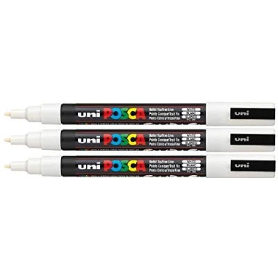 Afbeelding van PC 3MPosca Witte Verf Marker Pennen Medium Bullet Tip 1.5mm Penpunt Schrijft Op Elk Oppervlak Stof Glas Steen Metaal Hout Plastic (Pack Van 3)