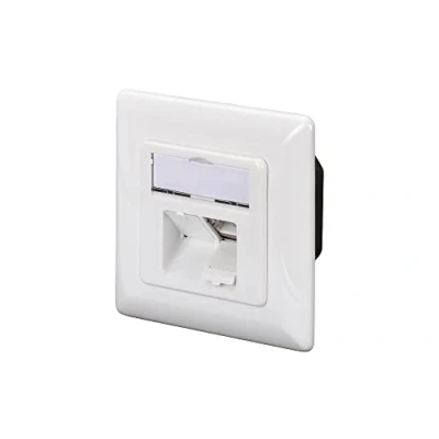 Afbeelding van DIGITUS Cat 6A aansluitdoos 2 poorts RJ45 netwerkaansluiting op het oppervlak verticale voeding klaar voor ontwerp puur wit