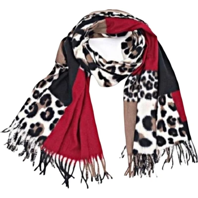 Afbeelding van Lange Warme Sjaal Panterprint Zwart/Rood 180 x 70 cm (2229 6#)