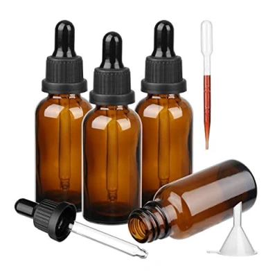 Afbeelding van Amber glazen fles met pipet, 4 x 50 ml druppelaar flessen bijvulbaar voor etherische olie aromatherapie melanges