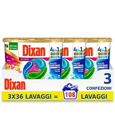 Afbeelding van Dixan Discs meerkleurig, voorgedoseerd wasmiddel in capsules voor gekleurde kledingstukken 4 1 3 x 36 wasbeurten (108 wasladen)