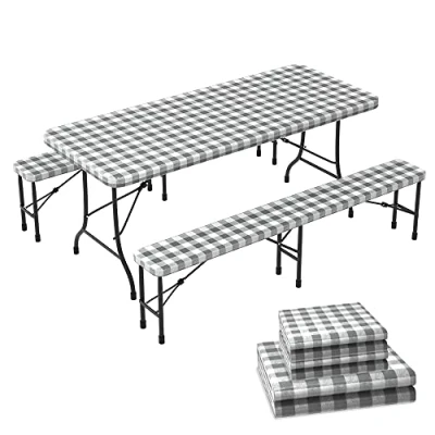 Afbeelding van VOUNOT Tafelkleed biertentgarnituur set van 3, elastisch, rechthoekig, tuintafelkleed, outdoor, geschikt voor biertafel en bierbank, afwasbaar, weerbestendig