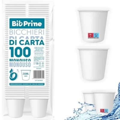 Afbeelding van 100 stuks waterbekers van papier 200 ml bekers biologisch afbreekbaar voor warme dranken, water en dranken wegwerpbeker.