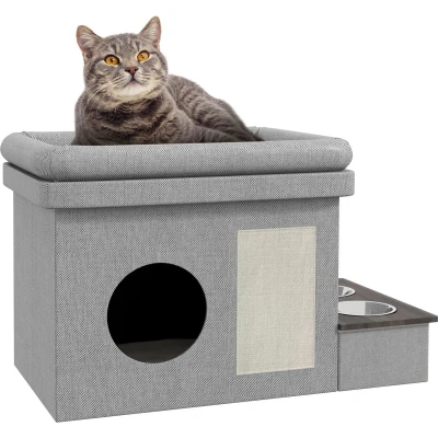 Afbeelding van PawHut Katzenhaus mit Futternapf und Liegedach D30 775V00