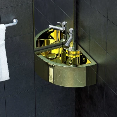 Afbeelding van Wastafel met overloop 45x32x12,5 cm keramiek goudkleurig