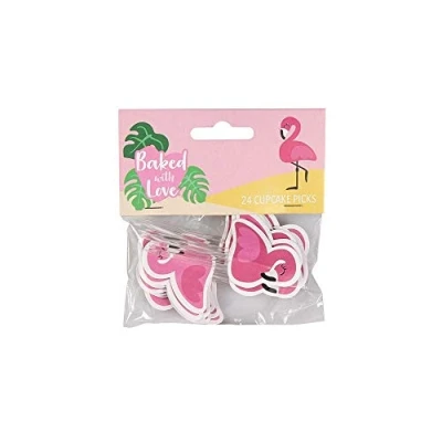 Afbeelding van Culpitt Taartdecoratie Prikkers Flamingo 80mm 24st.